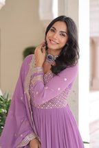 Vedant Vastram Georgette Embroidery & Sequence Work Stitched Ethnic Gown-Purple | Grocsy