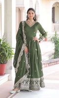 Vedant Vastram Vichitra Silk Embroidery & Sequence Work Stitched Ethnic Gown-Green | Grocsy