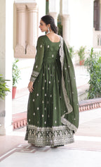 Vedant Vastram Vichitra Silk Embroidery & Sequence Work Stitched Ethnic Gown-Green | Grocsy