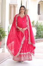 Vedant Vastram Vichitra Silk Embroidery & Sequence Work Stitched Ethnic Gown-Pink | Grocsy