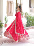 Vedant Vastram Vichitra Silk Embroidery & Sequence Work Stitched Ethnic Gown-Pink | Grocsy