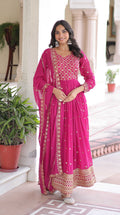 Vedant Vastram Georgette Embroidery & Sequence Work Stitched Ethnic Gown-Pink | Grocsy