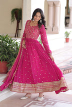 Vedant Vastram Georgette Embroidery & Sequence Work Stitched Ethnic Gown-Pink | Grocsy