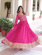 Vedant Vastram Georgette Embroidery & Sequence Work Stitched Ethnic Gown-Pink | Grocsy