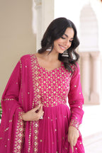 Vedant Vastram Georgette Embroidery & Sequence Work Stitched Ethnic Gown-Pink | Grocsy
