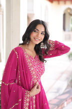 Vedant Vastram Georgette Embroidery & Sequence Work Stitched Ethnic Gown-Pink | Grocsy