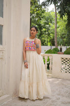 Prazu Fashion Off White Kora Cotton With Multi Thread Embroidered Work Gown | Grocsy