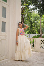 Prazu Fashion Off White Kora Cotton With Multi Thread Embroidered Work Gown | Grocsy