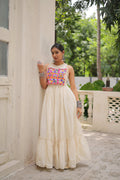 Prazu Fashion Off White Kora Cotton With Multi Thread Embroidered Work Gown | Grocsy