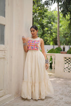 Lorenvalley Fashion Offwhite Kora Cotton with Multi Thread Embroidered Work Gown | Grocsy