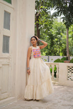 Lorenvalley Fashion Offwhite Kora Cotton with Multi Thread Embroidered Work Gown | Grocsy