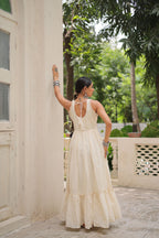 Lorenvalley Fashion Offwhite Kora Cotton with Multi Thread Embroidered Work Gown | Grocsy