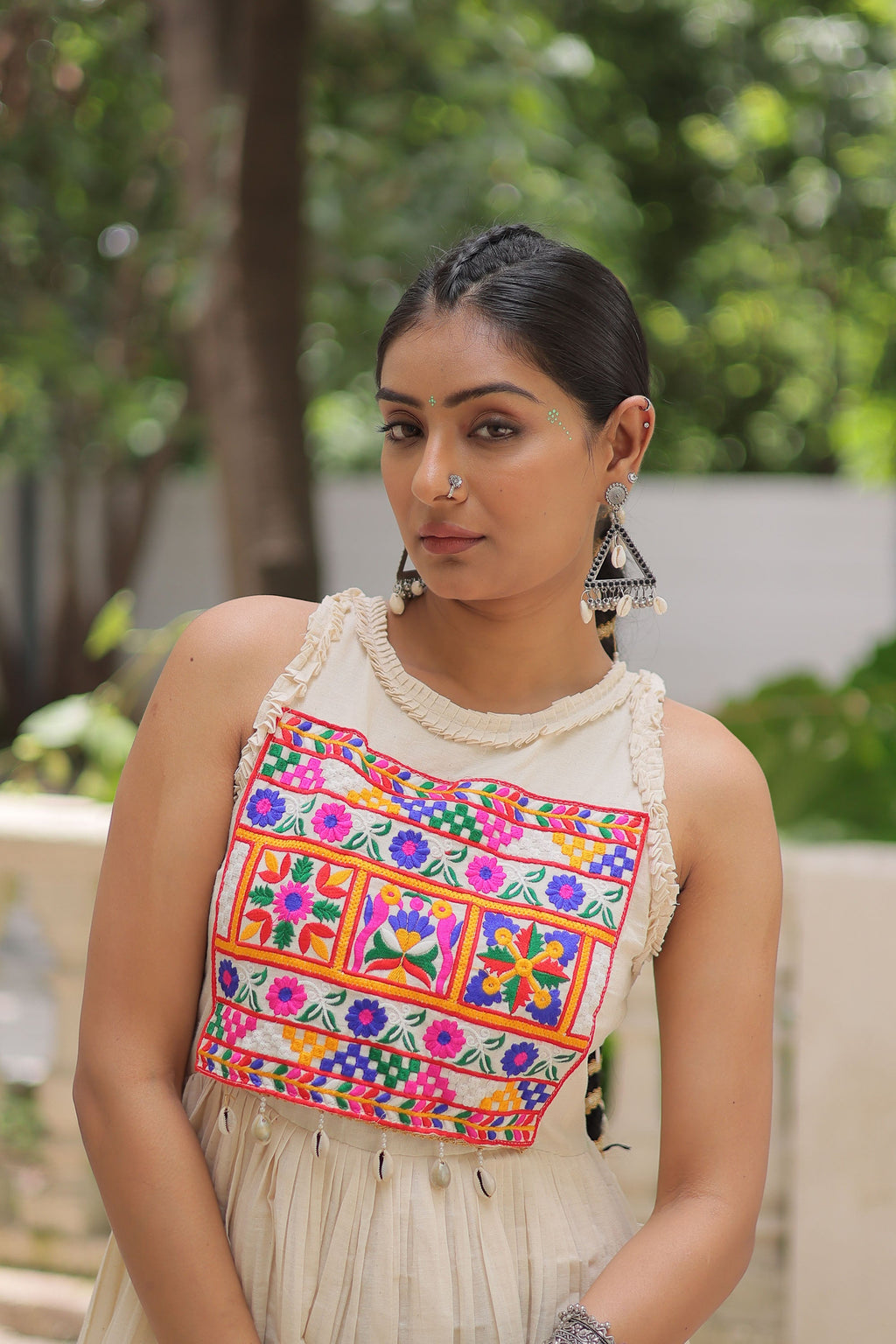 Lorenvalley Fashion Offwhite Kora Cotton with Multi Thread Embroidered Work Gown | Grocsy