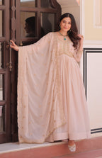 Vedant Vastram Georgette Embroidery & Sequence Work Stitched Ethnic Gown-Chiku | Grocsy