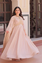 Vedant Vastram Georgette Embroidery & Sequence Work Stitched Ethnic Gown-Chiku | Grocsy