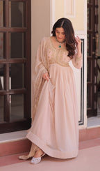 Vedant Vastram Georgette Embroidery & Sequence Work Stitched Ethnic Gown-Chiku | Grocsy