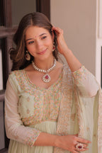 Vedant Vastram Georgette Embroidery & Sequence Work Stitched Ethnic Gown-Pista | Grocsy