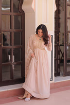 Prazu Fashion Cream Georgette With Beads & Sequins Embroidered Gown With Dupatta | Grocsy