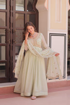 Prazu Fashion Pista Georgette With Beads & Sequins Embroidered Gown With Dupatta | Grocsy