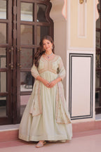 Prazu Fashion Pista Georgette With Beads & Sequins Embroidered Gown With Dupatta | Grocsy