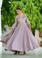 Vedant Vastram Vichitra Silk Embroidery & Sequence Work Stitched Ethnic Gown-Onion | Grocsy