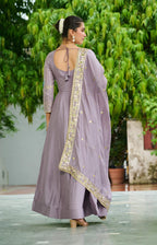 Vedant Vastram Vichitra Silk Embroidery & Sequence Work Stitched Ethnic Gown-Onion | Grocsy