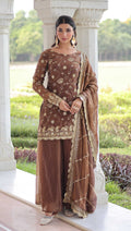 Vedant Vastram Russian Silk Embroidery & Sequence Work Stitched Ethnic Sharara Set-Coffee | Grocsy