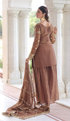 Vedant Vastram Russian Silk Embroidery & Sequence Work Stitched Ethnic Sharara Set-Coffee | Grocsy