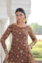 Vedant Vastram Russian Silk Embroidery & Sequence Work Stitched Ethnic Sharara Set-Coffee | Grocsy