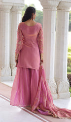 Vedant Vastram Russian Silk Embroidery & Sequence Work Stitched Ethnic Sharara Set-Pink | Grocsy