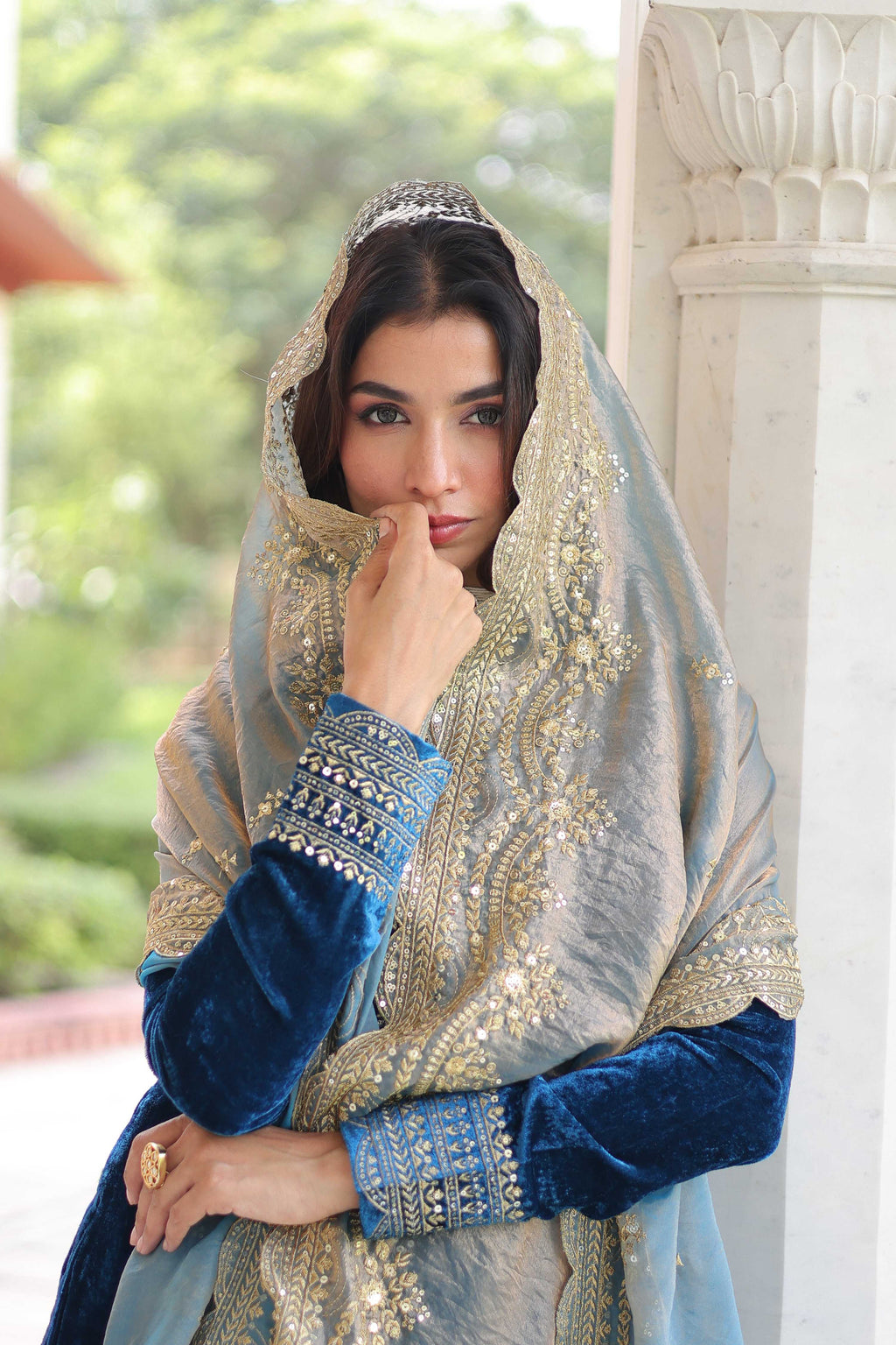 Vedant Vastram Heavy Velvet Embroidery & Sequence Work Stitched Salwar Suit Set-Blue | Grocsy