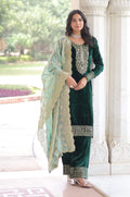 Vedant Vastram Heavy Velvet Embroidery & Sequence Work Stitched Salwar Suit Set-Green | Grocsy