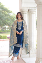 Prazu Fashion Blue Velvet Rich Sequins & Zari Embroidered Work Salwar Suit | Grocsy