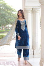 Prazu Fashion Blue Velvet Rich Sequins & Zari Embroidered Work Salwar Suit | Grocsy