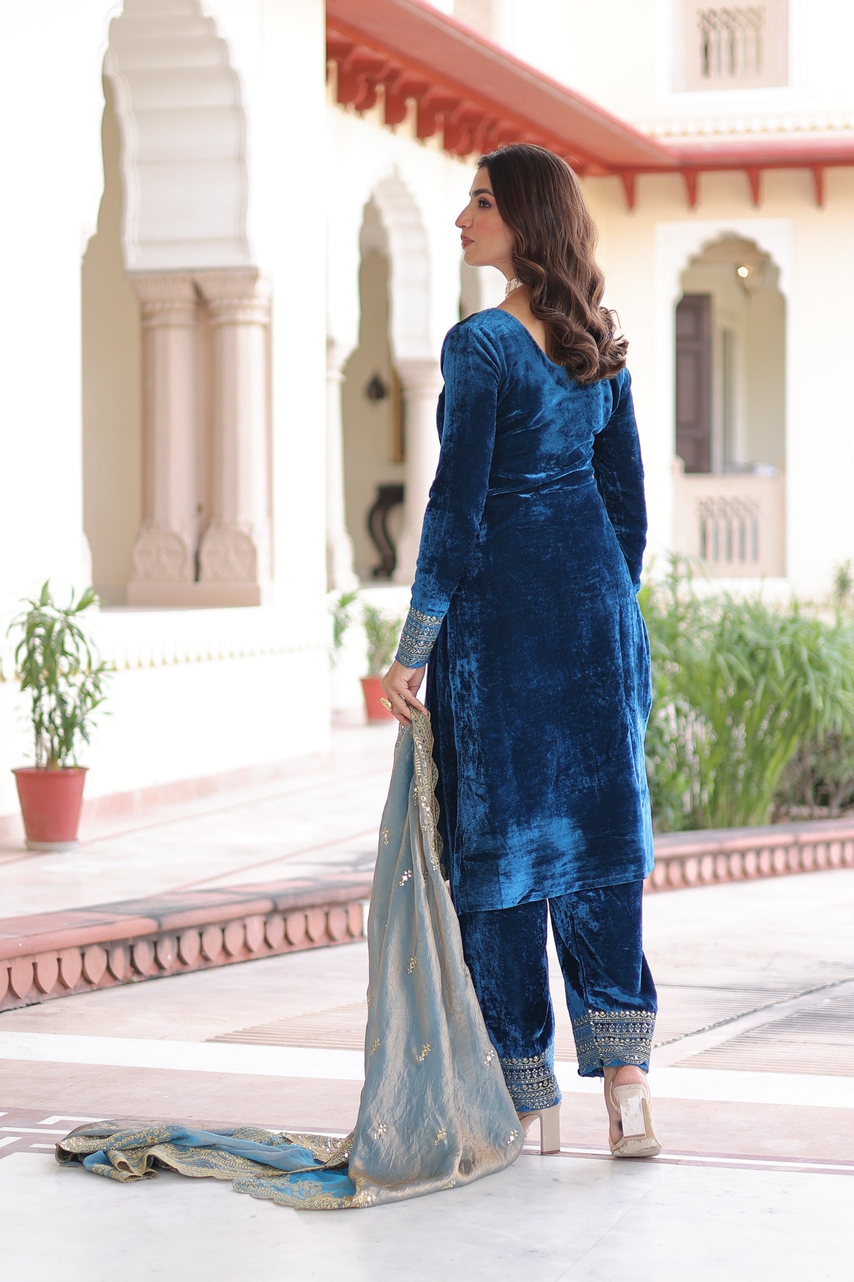 Prazu Fashion Blue Velvet Rich Sequins & Zari Embroidered Work Salwar Suit | Grocsy