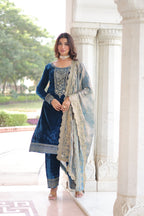Prazu Fashion Blue Velvet Rich Sequins & Zari Embroidered Work Salwar Suit | Grocsy