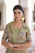 Vedant Vastram Vichitra Silk Embroidery & Sequence Work Stitched Ethnic Gown-Pista | Grocsy
