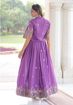 Vedant Vastram Vichitra Silk Embroidery & Sequence Work Stitched Ethnic Gown-Purple | Grocsy