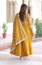 Vedant Vastram Vichitra Silk Embroidery & Sequence Work Stitched Ethnic Gown-Yellow | Grocsy