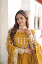 Vedant Vastram Vichitra Silk Embroidery & Sequence Work Stitched Ethnic Gown-Yellow | Grocsy