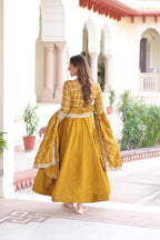 Prazu Fashion Mustard Vichitra Silk Rich Sequins & Zari Embroidered Gown With Dupatta | Grocsy