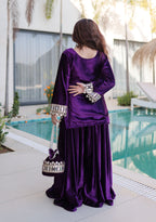 Vedant Vastram Heavy Velvet Embroidery & Mirror Work Stitched Ethnic Palazzo Set-Purple | Grocsy