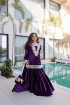 Prazu Fashion Violet Velvet With Zari Embroidered & Real Mirror Work Plazzo With Potli Bag | Grocsy