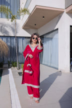 Prazu Fashion Rani Pink Velvet Zari Embroidered & Real Mirror Work Suit With Potli Bag | Grocsy