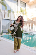 Prazu Fashion Green Velvet With Rich Zari Coding Embroidered Suit With Potli Bag | Grocsy