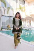 Prazu Fashion Green Velvet With Rich Zari Coding Embroidered Suit With Potli Bag | Grocsy