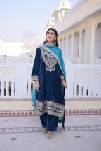 Prazu Fashion Rama Velvet Rich Sequins , Zari, Coding & Thread Embroidered Salwar Suit | Grocsy