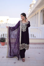 Prazu Fashion Wine Velvet Rich Sequins , Zari, Coding & Thread Embroidered Salwar Suit | Grocsy