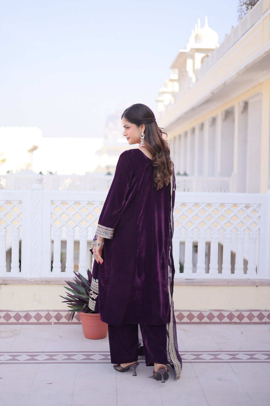 Prazu Fashion Wine Velvet Rich Sequins , Zari, Coding & Thread Embroidered Salwar Suit | Grocsy