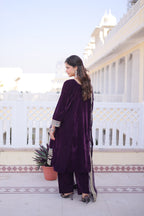 Prazu Fashion Wine Velvet Rich Sequins , Zari, Coding & Thread Embroidered Salwar Suit | Grocsy